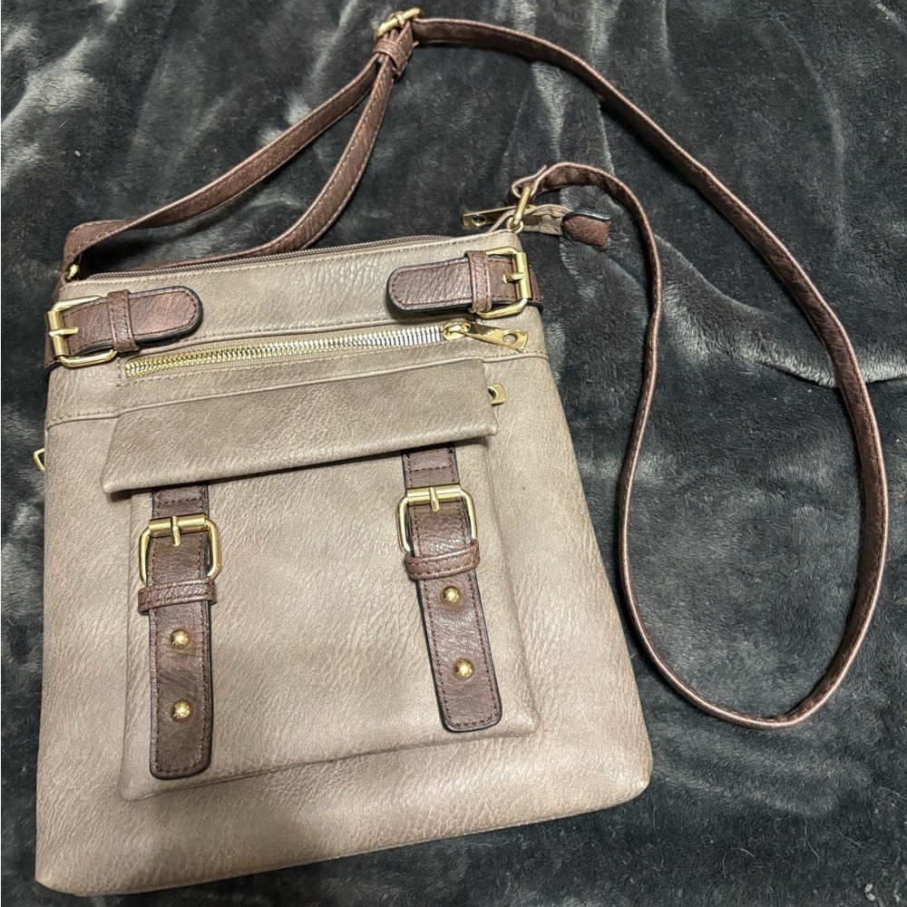 Brown and Tan Crossbody Bag with locked hidden pocket 2for$20